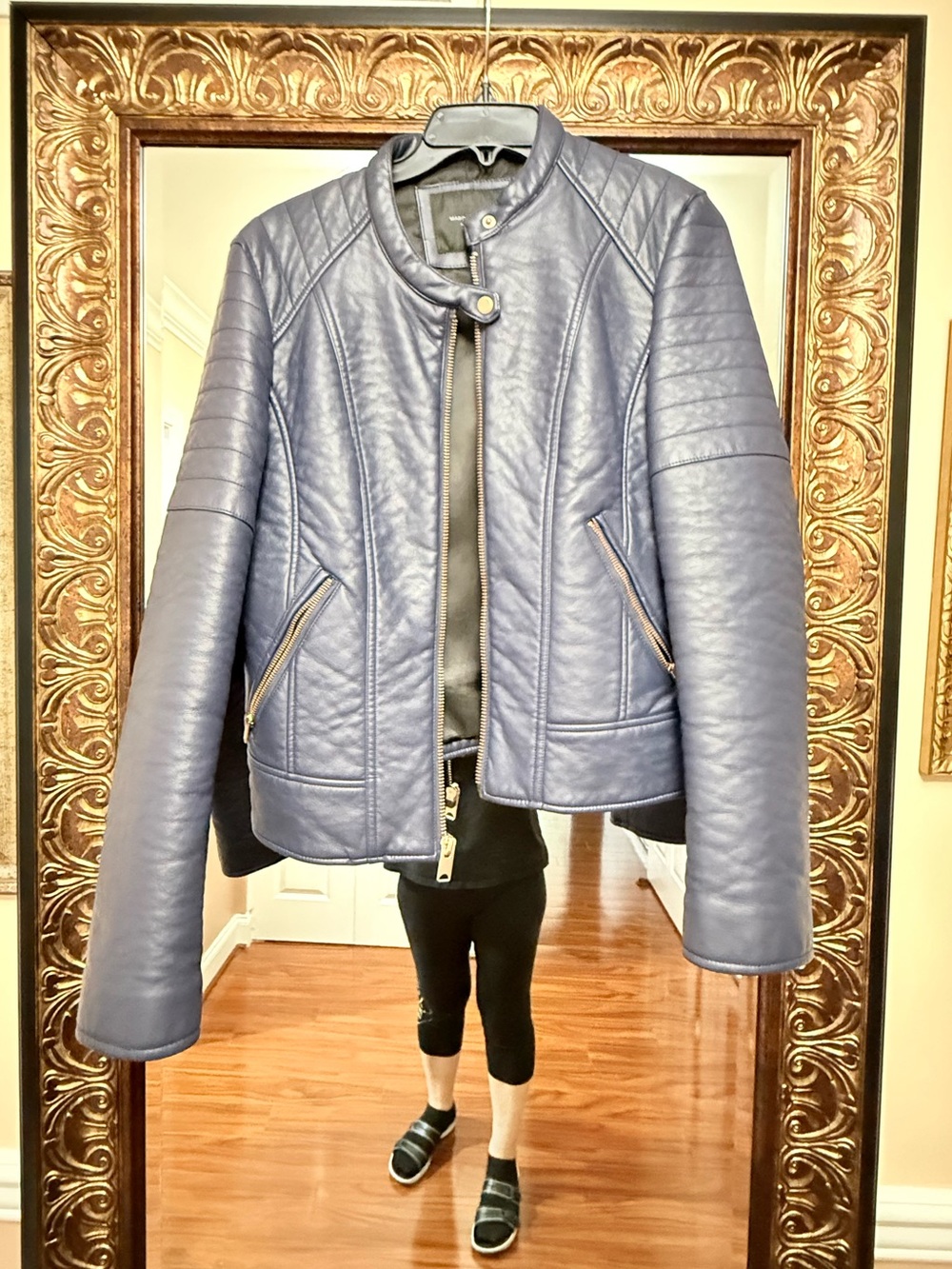 Women's Quilted Navy Faux Leather Moto Jacket